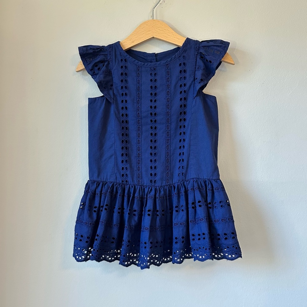 Navy Blue Eyelet Peplum Ruffle Sleeve Dress Size 18 Months